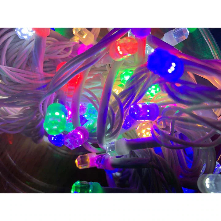 Instalatie Craciun Liniara Diamant, AT PERFORMANCE®, Interior, 8 jocuri de lumini, 9 m, 100 Led-uri, fir alb, Multicolor.